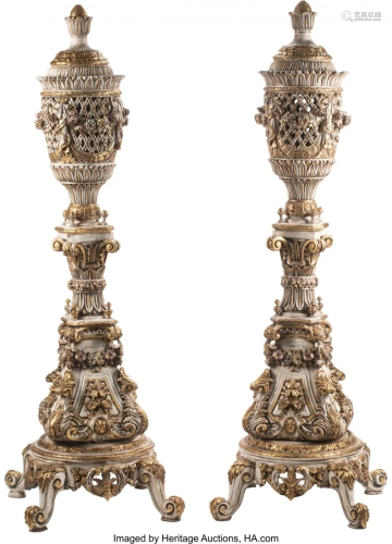 A Pair of Monumental Venetian-Style Painted and