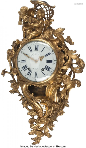 A French Louis XV Gilt Bronze Cartel Clock, circ