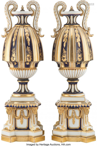 A Pair of Chelsea Partial Gilt Porcelain Cassole