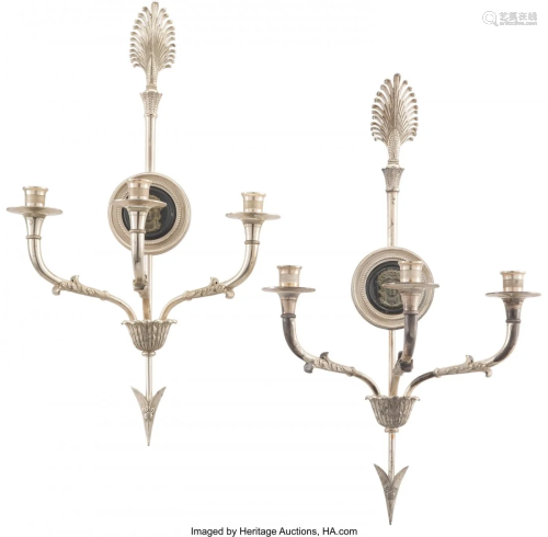 A Pair of Empire-Style Silvered Sconces Marks