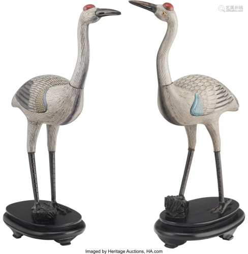 A Pair of Cloisonné Red-Crowned Crane Figures 2