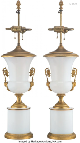 A Pair of Empire-Style Gilt Bronze and Opaline G