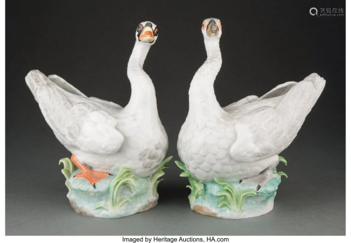 A Pair of Meissen-Style Porcelain Swans, early 2