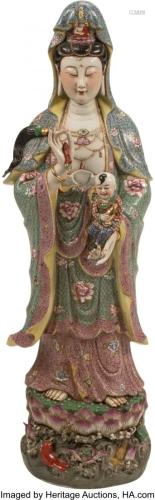 A Large Chinese Enameled Porcelain Guanyin 46-1/