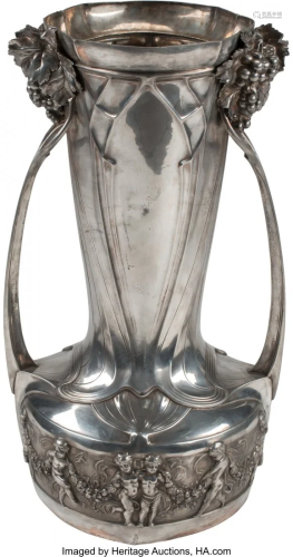 A Large Art Nouveau Silver-Plated Vase 26-1/2 x