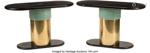 A Pair of Art Deco-Style Oval Wood and Metal Con