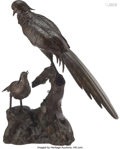 A Japanese Bronze Figural Group of Pheasants Mar