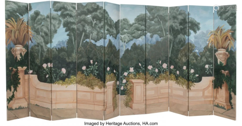 A Continental Painted Ten-Panel Screen 93 x 22 i