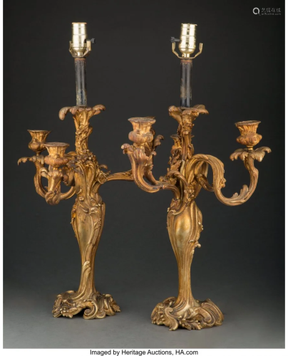 A Pair of Louis XV-Style Gilt Bronze Candelabra