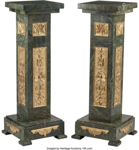 A Pair of French Louis XVI-Style Green Marble Pe