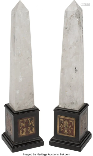 A Pair of Rock Crystal Obelisks on Ebonized Base