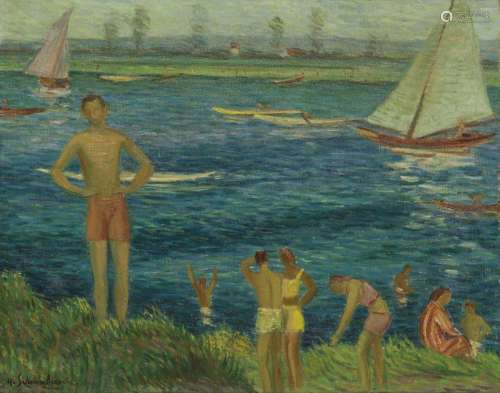Henri Schoonbrood (Maastricht 1898 - 1972), Swimmers on the ...