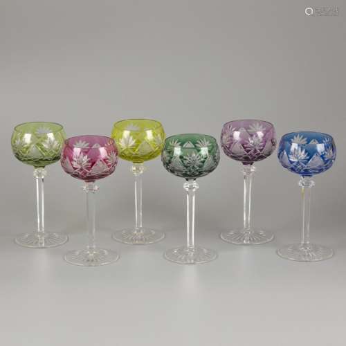 A set of (6) coloured crystal Val Saint Lambert wine roemers...