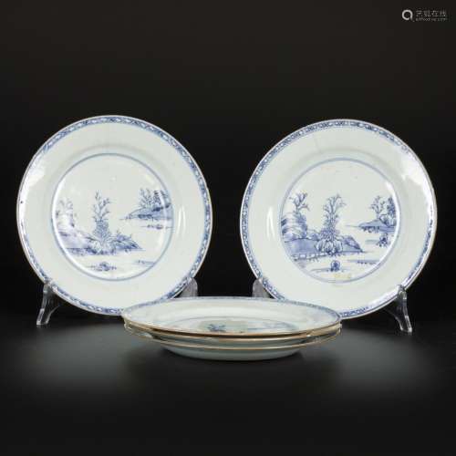 A set of (5) porcelain plates with a landscape scene, China,...