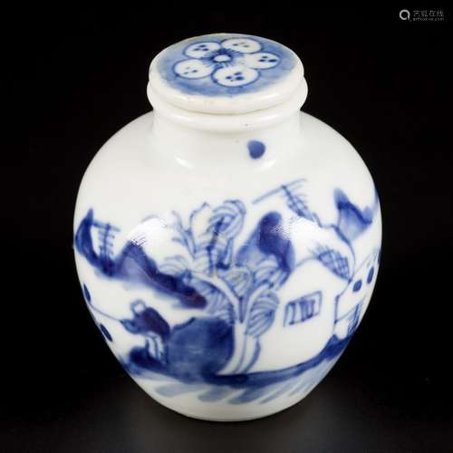 A porcelain snuff bottle with landscape decor, China, 19th c...