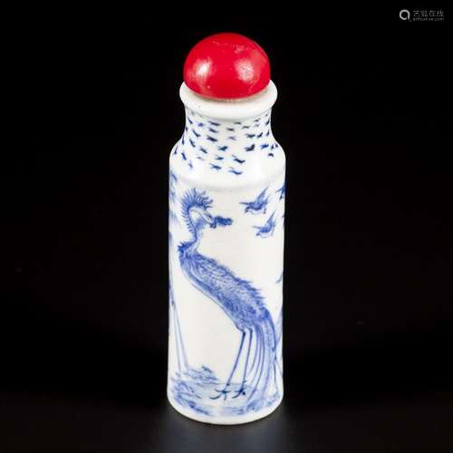 A porcelain snuff bottle with hundred birds decoration, Chin...