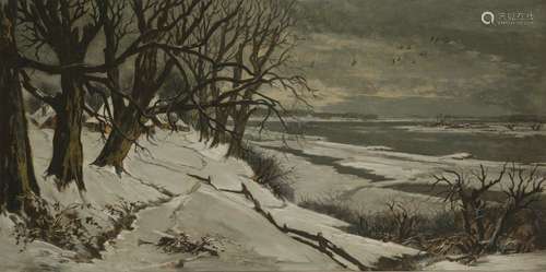 Theo Goedvrind (1979 - 1969), A river landscape in winter.