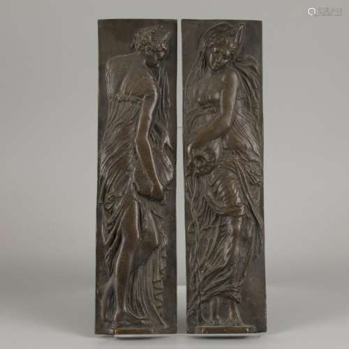 A set of (2) bronze reliefs of water nymphs, France, ca. 190...