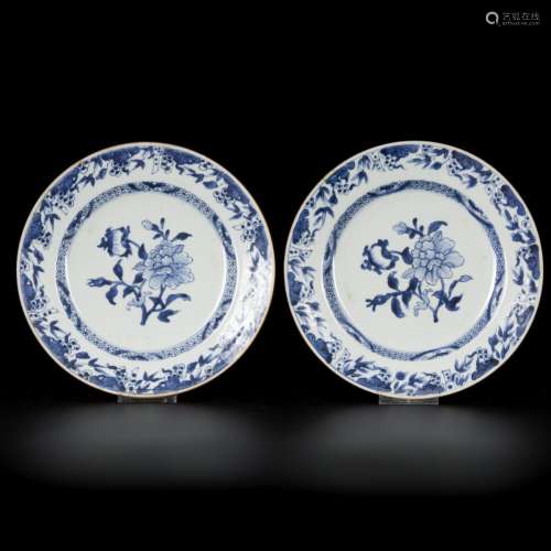 A set of (2) porcelain plates with floral decoration in the ...