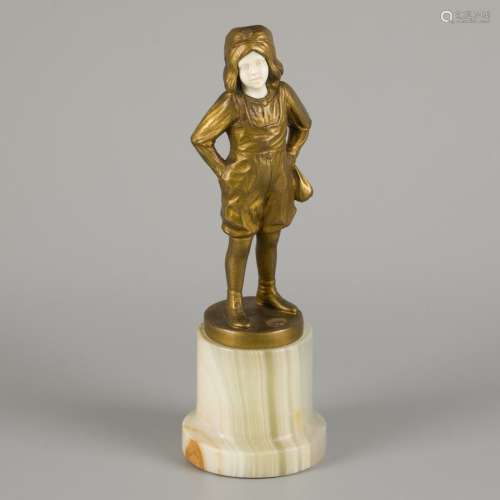 B. Grundmann (XIX-XX), a bronze statuette of a young boy pla...