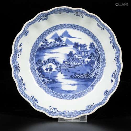 A porcelain deep bowl, scene of landscape with buffalo and f...