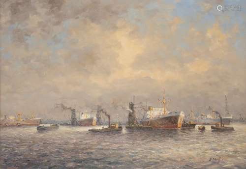 Jan Schaeffer (Rotterdam 1923 - 2018), Shipping in Rotterdam...