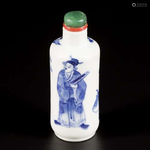 A porcelain snuff bottle decorated with scholars and antiqui...