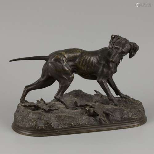 Jules Moigniez (1835 – 1894), a bronze statue of a hunting d...