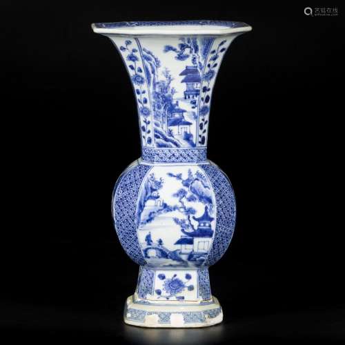 A large porcelain beaker vase, angled model, China, Kangxi.