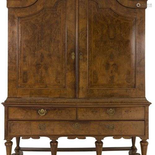 A burr-walnut veneered Dutch cabinet, ca. 1700.