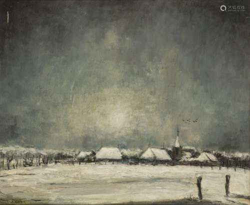 Toon Koster (Schiedam 1913 - 1989), A winter landscape at ni...