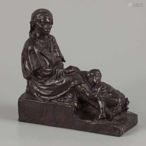 Alfredo Pina (1883 - 1966), African lady with child, bronze,...