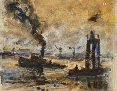 Toon Koster (Schiedam 1913 - 1989), Steam tug with a ducdalf...