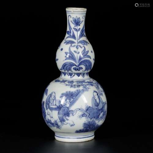 A porcelain gourd-shaped vase with decor of figures in garde...