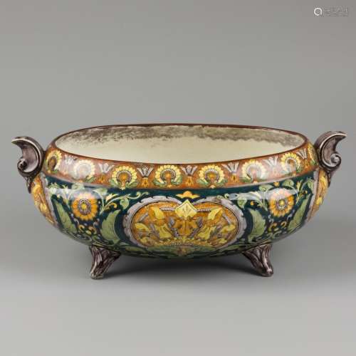 An earthenware jardiniere with floral decoration, Lunéville ...