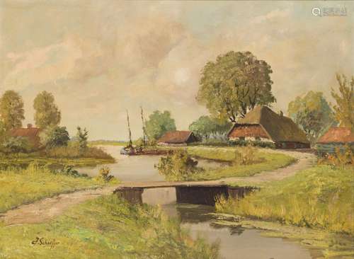 Jan Schaeffer (Rotterdam 1923 - 2018), A river landscape wit...