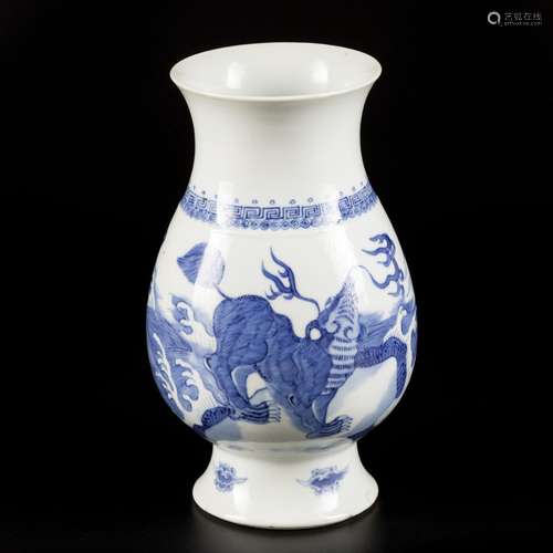 A porcelain vase decorated with foo-dogs, marked Lingzhi, Ch...