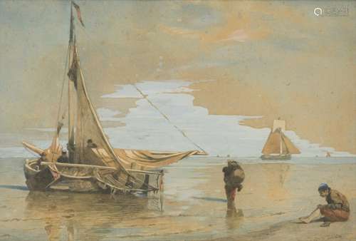 W.A. van Deventer (Den Haag 1824 - 1893), Fishermen at the w...