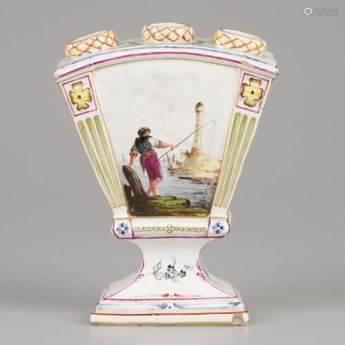 A porcelain tulip vase with a decor of a fisherman, Höchst G...