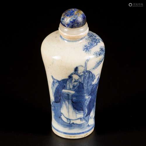 A softpaste snuff bottle decorated with 3 sages, China, 19th...