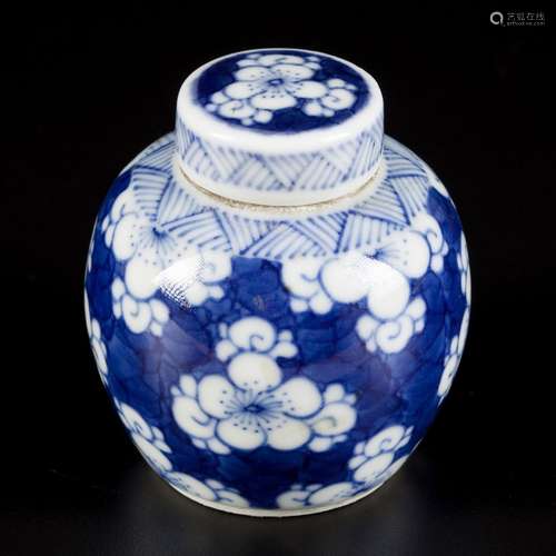 A porcelain storage jar with prunus decor, China, 19th centu...