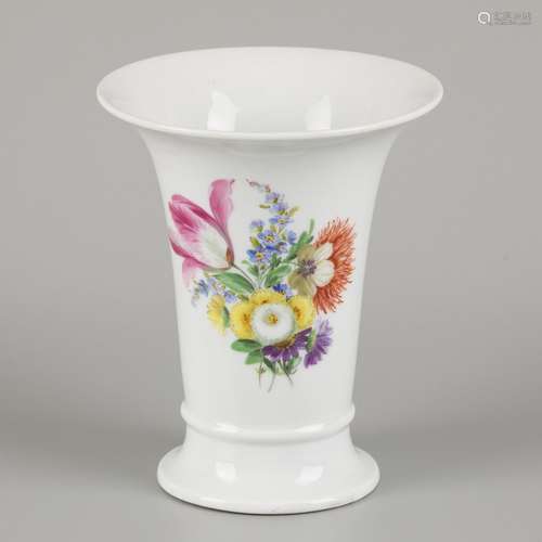 A porcelain beaker vase decorated with flowers, Meissen, lat...