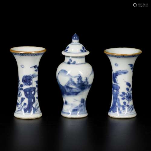 A (3)-piece porcelain garniture set (lidded vase and two bea...