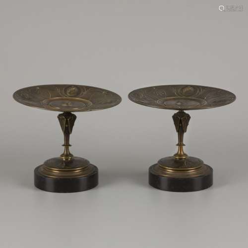 A couple of cast bronze tazza's with portraits of a Roman Im...