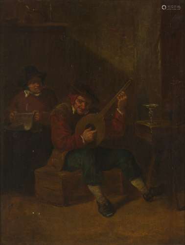 Follower of David Teniers II, A merry couple in an inn inter...