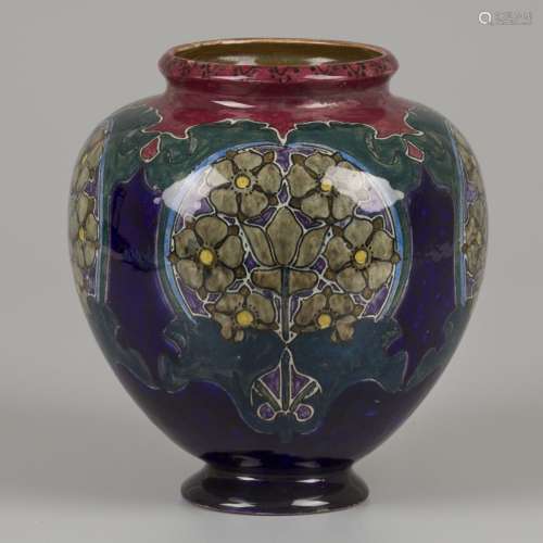 A polychrome painted earthenware vase with Jugendstil decora...