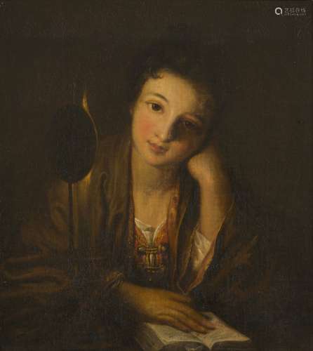 Dutch School, ca. 1800. Portrait of a girl reading.