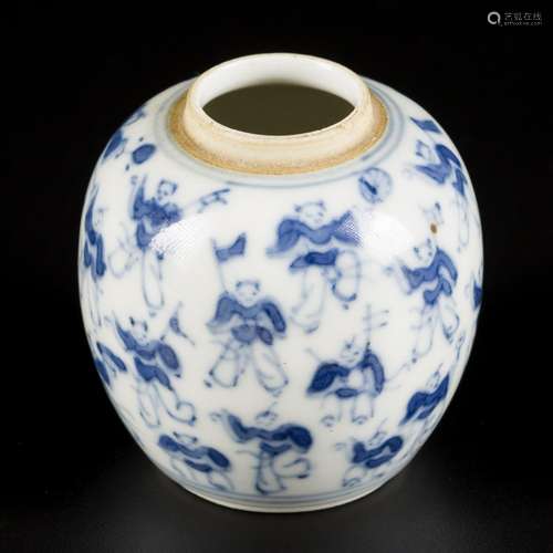 A porcelain storage jar with a decoration of the 100 childre...