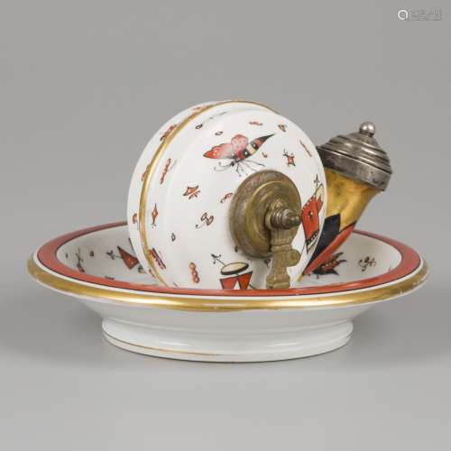 A porcelain inkwell painted with various insects, France, 1s...