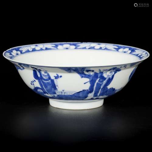 A porcelain bowl with figures decorations on the exterior an...